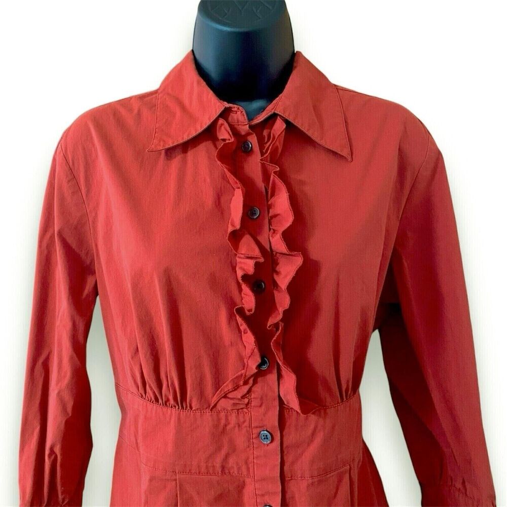 Banana Republic Shirt Dress Button Ruffle Front 3/4 Sleeve Size 12 Vintage Y2K - Picture 3 of 11